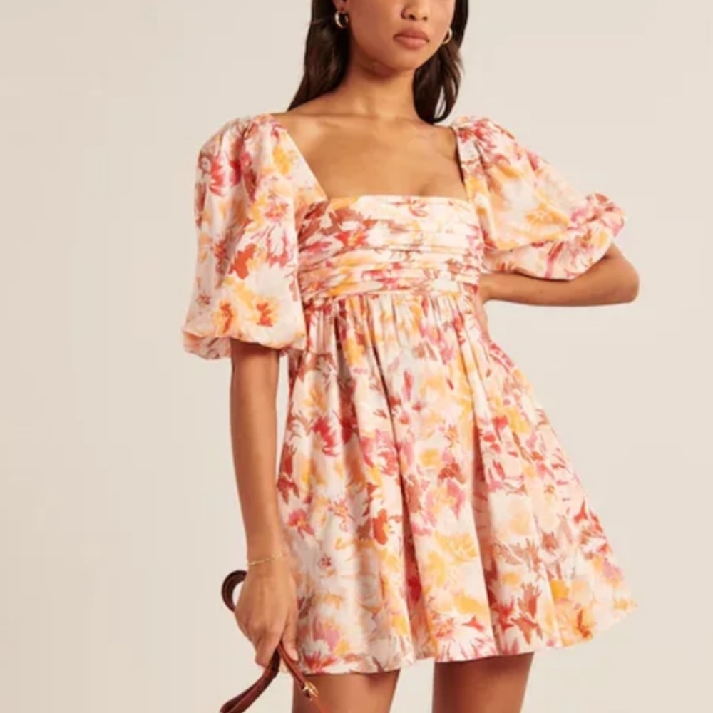 Abercrombie and Fitch Ruched Bodice Puff Sleeve Mini Dress